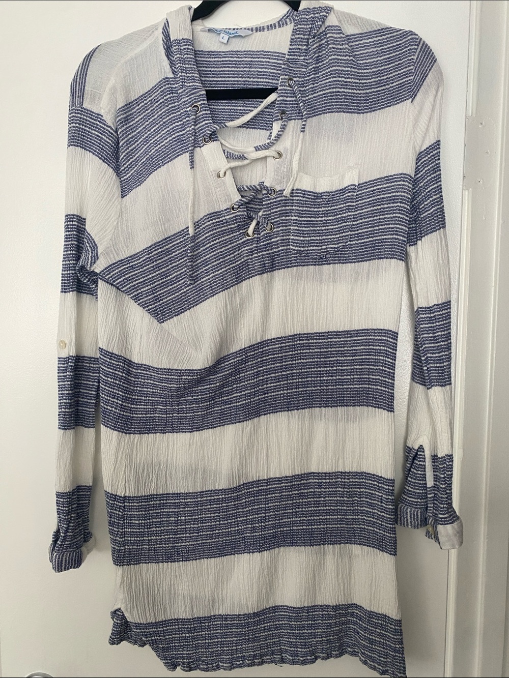 blue island Navy & White Striped Lace-Up Tunic